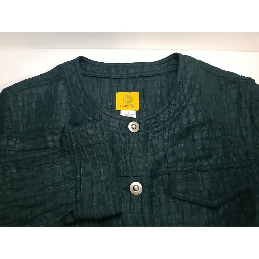 Ruby Rd Womens Metallic Green Short Dress Jacket Size 8 Lightweight 3/4 Sleeve